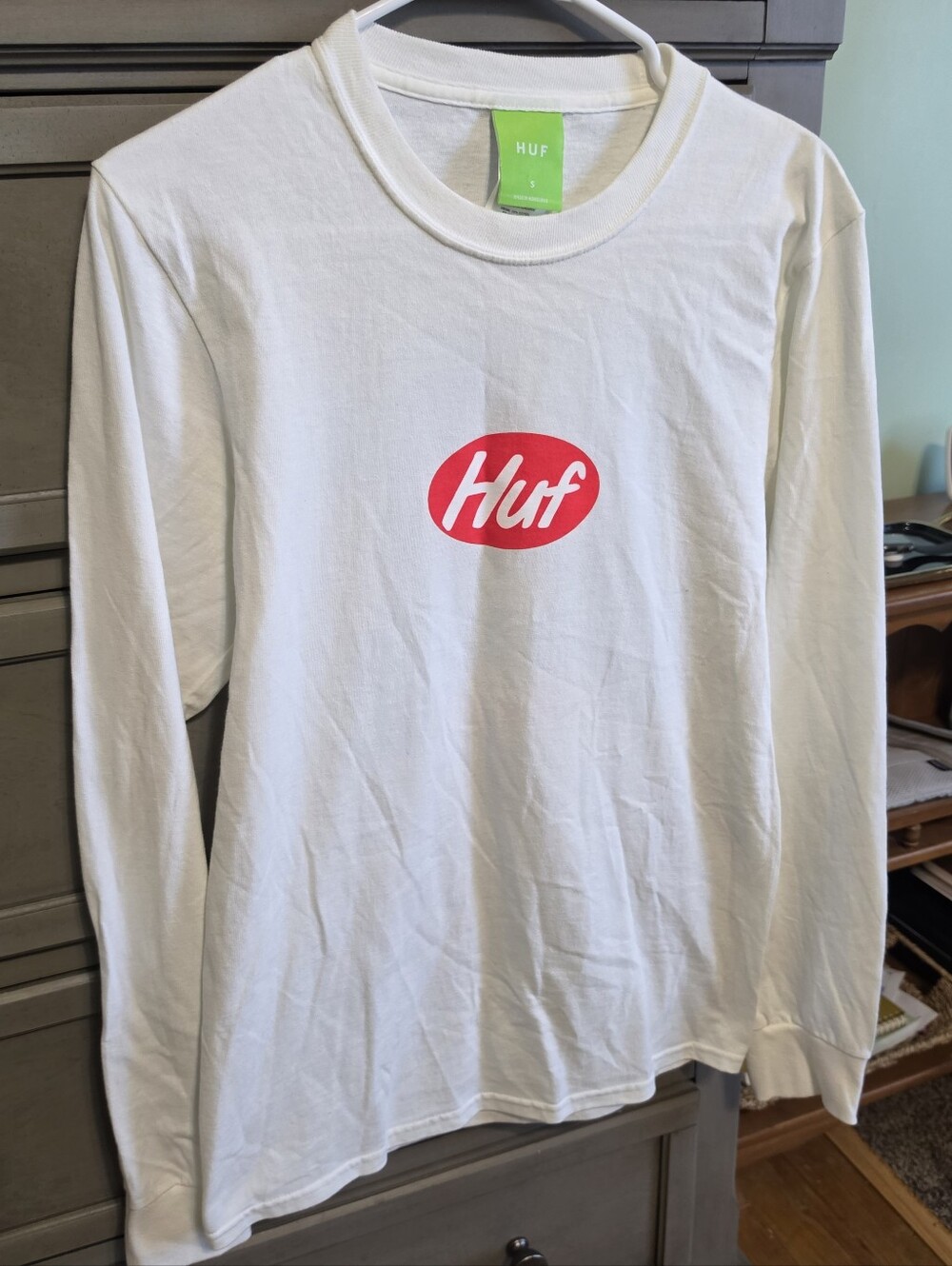 Huf White Long Sleeve Tee with Red Logo